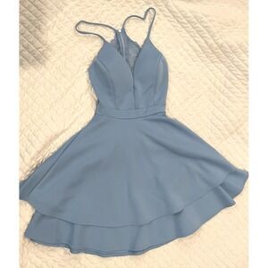 Honey & Rosie Women Small Light Blue Homecoming Dress Mini Open Back Party Dress